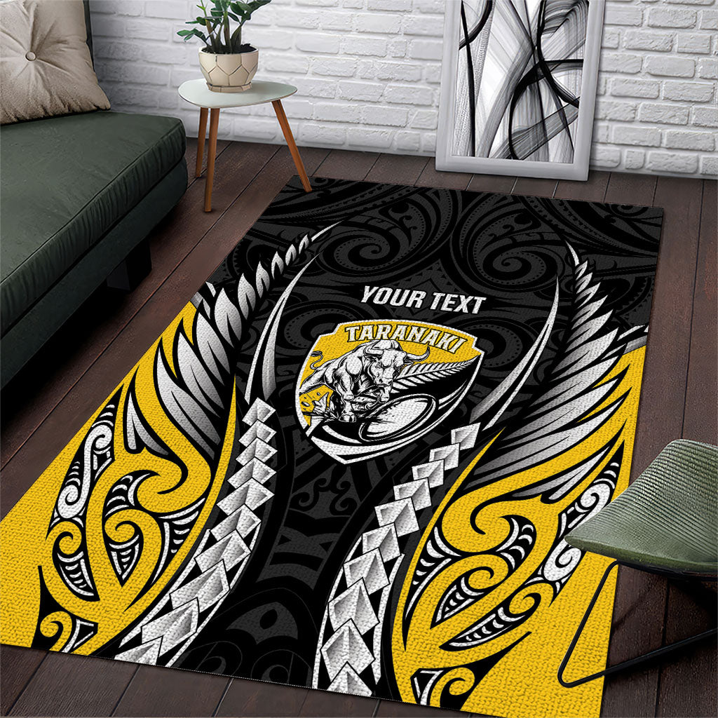 Taranaki 2026 Rugby Custom Area Rug NZ Maori Silver Fern LT14 Black - Polynesian Pride