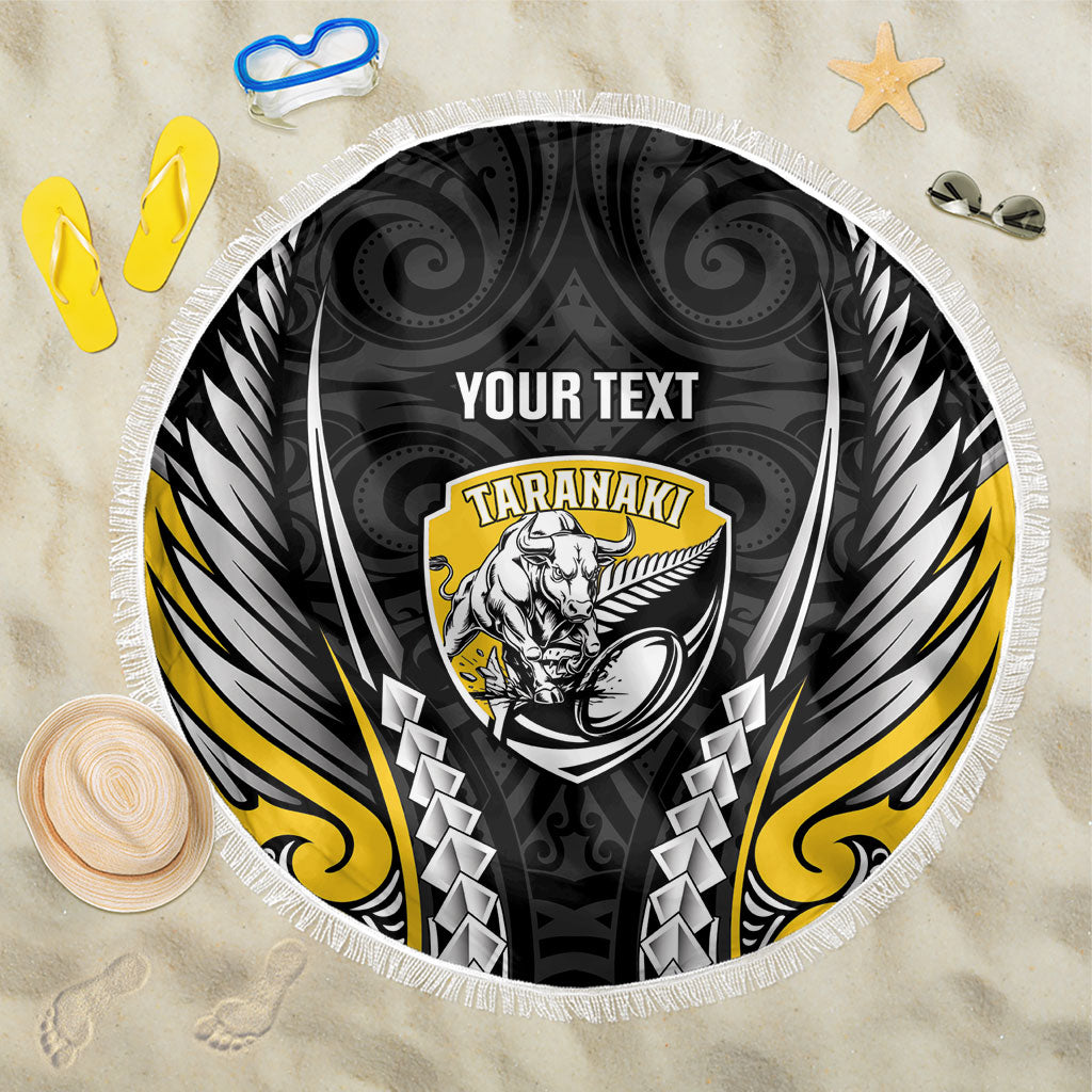 Taranaki 2026 Rugby Custom Beach Blanket NZ Maori Silver Fern LT14 One Size 150cm Black - Polynesian Pride