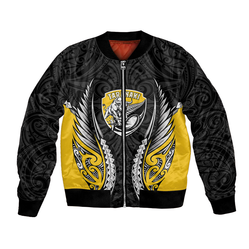 Taranaki 2026 Rugby Custom Bomber Jacket NZ Maori Silver Fern LT14 Unisex Black - Polynesian Pride
