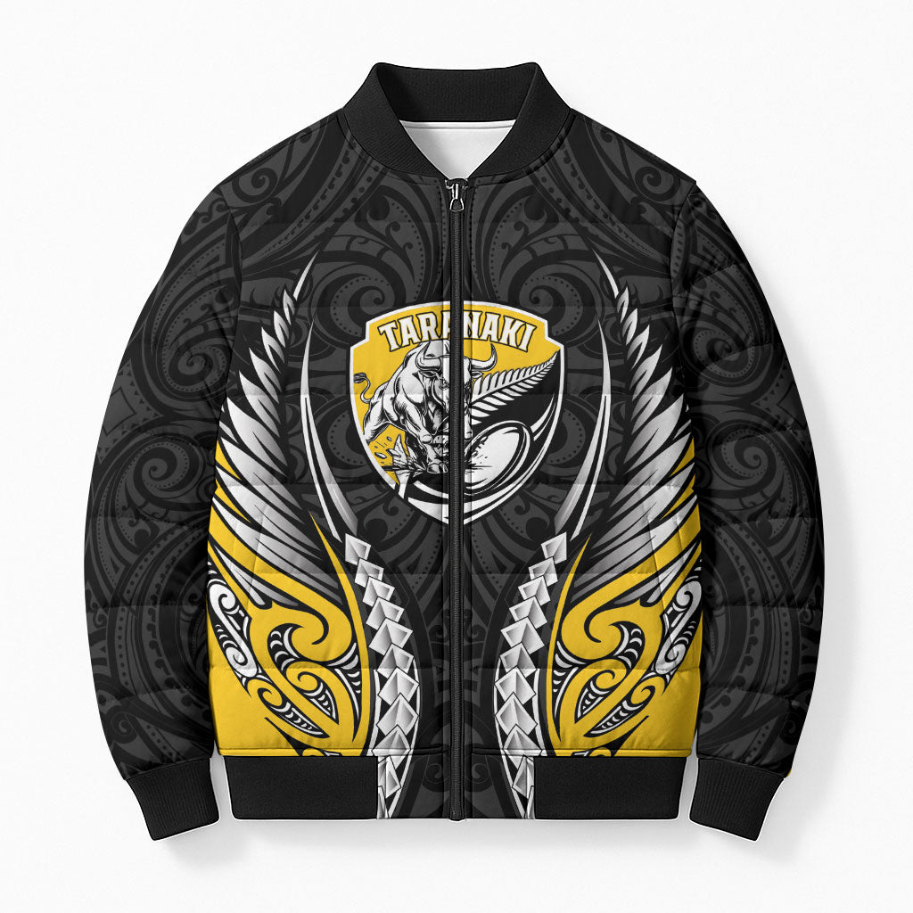 Taranaki 2026 Rugby Custom Bomber Puffer Jacket NZ Maori Silver Fern LT14 Unisex Black - Polynesian Pride