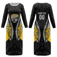 Taranaki 2026 Rugby Custom Couples Matching Long Sleeve Bodycon Dress and Long Sleeve Button Shirt NZ Maori Silver Fern LT14 - Polynesian Pride