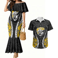 Taranaki 2026 Rugby Custom Couples Matching Mermaid Dress and Hawaiian Shirt NZ Maori Silver Fern LT14 Black - Polynesian Pride