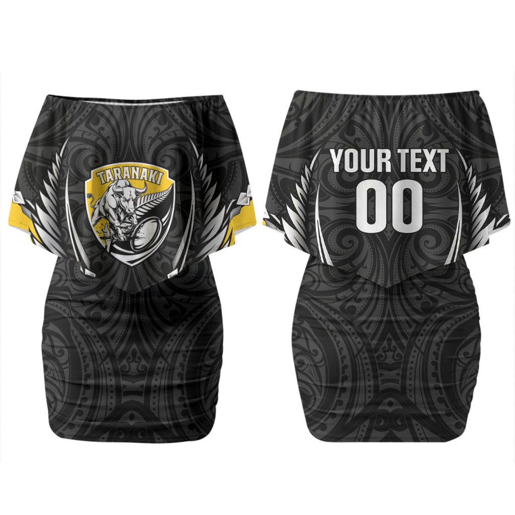 Taranaki 2026 Rugby Custom Couples Matching Off Shoulder Short Dress and Long Sleeve Button Shirt NZ Maori Silver Fern LT14 - Polynesian Pride
