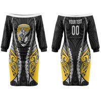 Taranaki 2026 Rugby Custom Couples Matching Off The Shoulder Long Sleeve Dress and Long Sleeve Button Shirt NZ Maori Silver Fern LT14 - Polynesian Pride