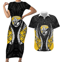 Taranaki 2026 Rugby Custom Couples Matching Short Sleeve Bodycon Dress and Hawaiian Shirt NZ Maori Silver Fern
