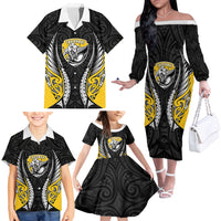 Taranaki 2026 Rugby Custom Family Matching Off The Shoulder Long Sleeve Dress and Hawaiian Shirt NZ Maori Silver Fern