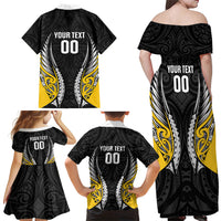Taranaki 2026 Rugby Custom Family Matching Off Shoulder Maxi Dress and Hawaiian Shirt NZ Maori Silver Fern