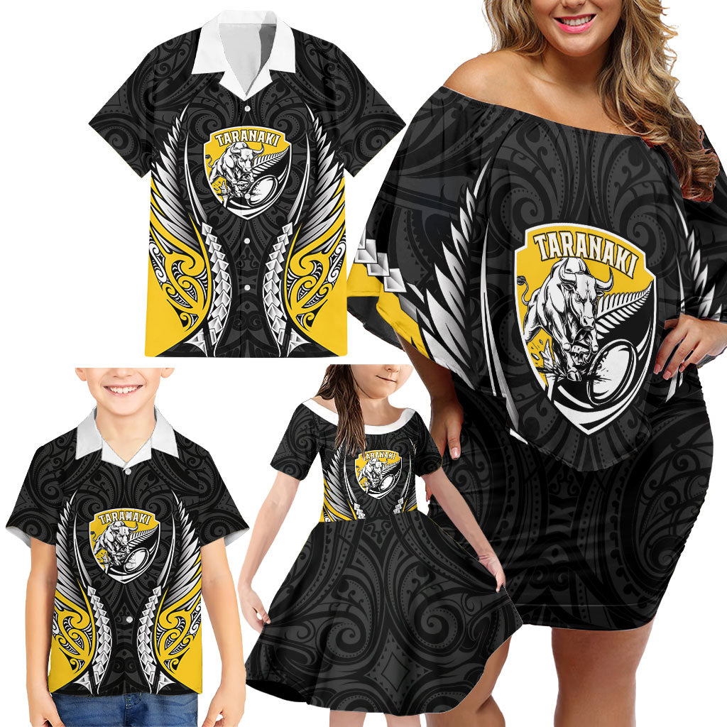 Taranaki 2026 Rugby Custom Family Matching Off Shoulder Short Dress and Hawaiian Shirt NZ Maori Silver Fern