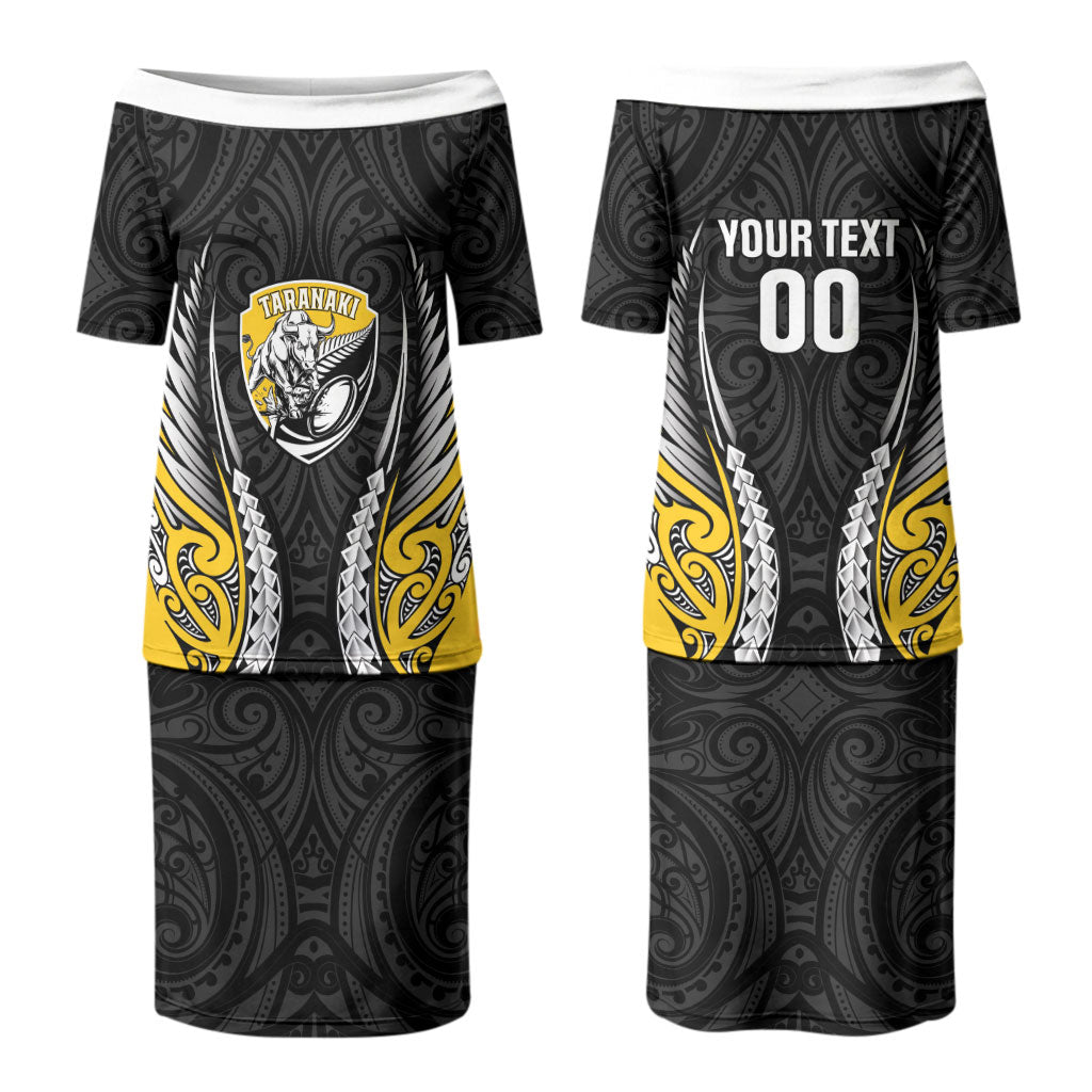 Taranaki 2026 Rugby Custom Family Matching Puletasi and Hawaiian Shirt NZ Maori Silver Fern LT14 Mom's Dress Black - Polynesian Pride