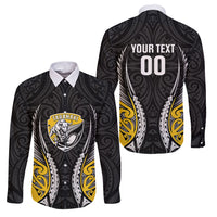 Taranaki 2026 Rugby Custom Family Matching Puletasi and Hawaiian Shirt NZ Maori Silver Fern LT14 Dad's Shirt - Long Sleeve Black - Polynesian Pride