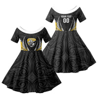 Taranaki 2026 Rugby Custom Family Matching Puletasi and Hawaiian Shirt NZ Maori Silver Fern LT14 Daughter's Dress Black - Polynesian Pride