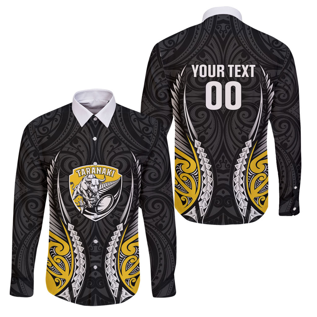 Taranaki 2026 Rugby Custom Family Matching Tank Maxi Dress and Hawaiian Shirt NZ Maori Silver Fern LT14 Dad's Shirt - Long Sleeve Black - Polynesian Pride