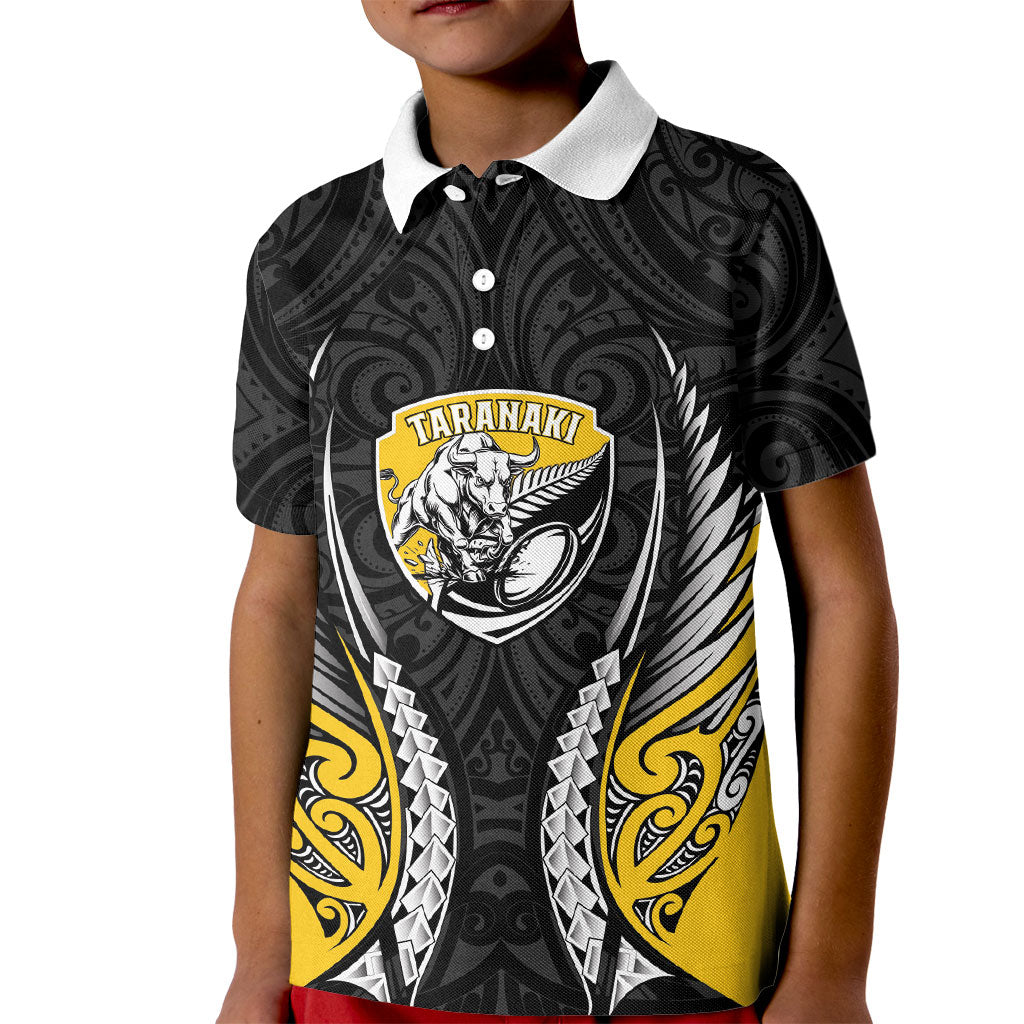 Taranaki 2026 Rugby Custom Kid Polo Shirt NZ Maori Silver Fern LT14 Kid Black - Polynesian Pride