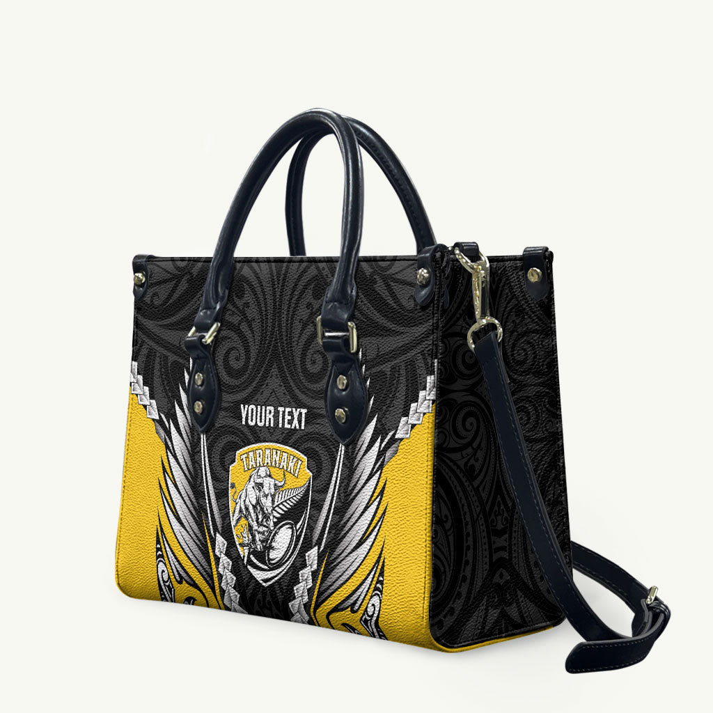 Taranaki 2026 Rugby Custom Leather Bag NZ Maori Silver Fern LT14 Black - Polynesian Pride
