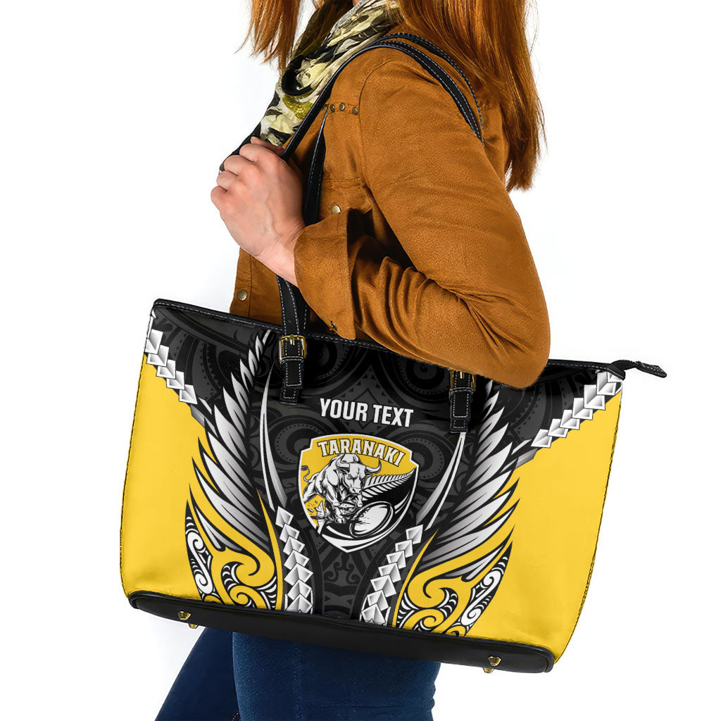 Taranaki 2026 Rugby Custom Leather Tote Bag NZ Maori Silver Fern LT14 Black - Polynesian Pride