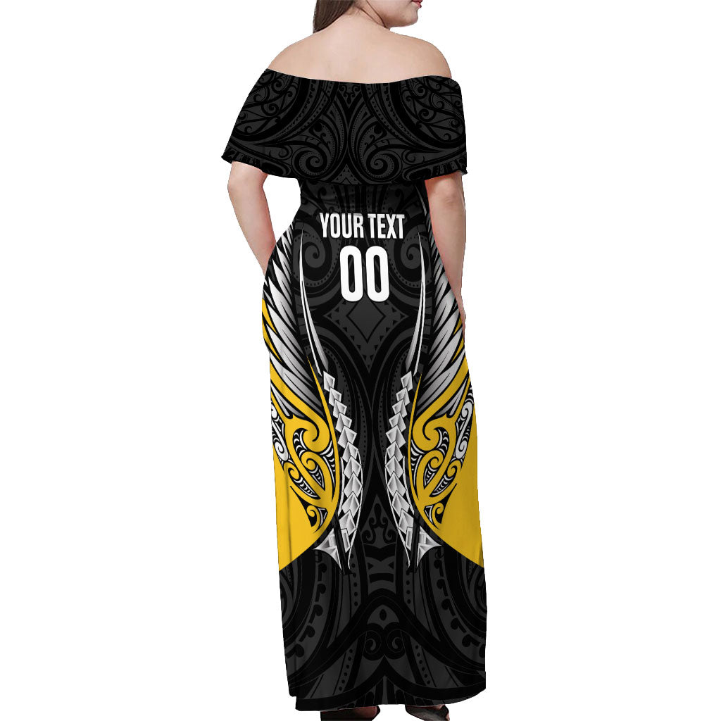 Taranaki 2026 Rugby Custom Off Shoulder Maxi Dress NZ Maori Silver Fern