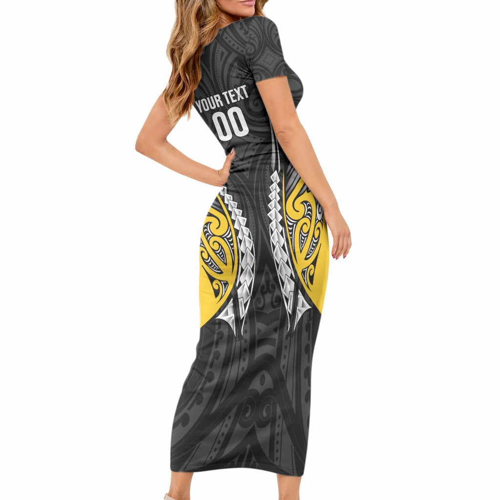 Taranaki 2026 Rugby Custom Short Sleeve Bodycon Dress NZ Maori Silver Fern LT14 - Polynesian Pride