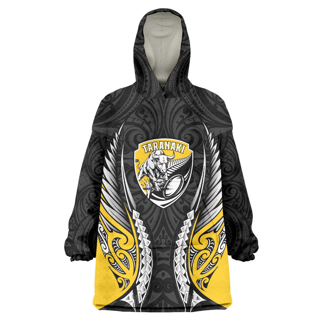 Taranaki 2026 Rugby Custom Wearable Blanket Hoodie NZ Maori Silver Fern LT14 One Size Black - Polynesian Pride