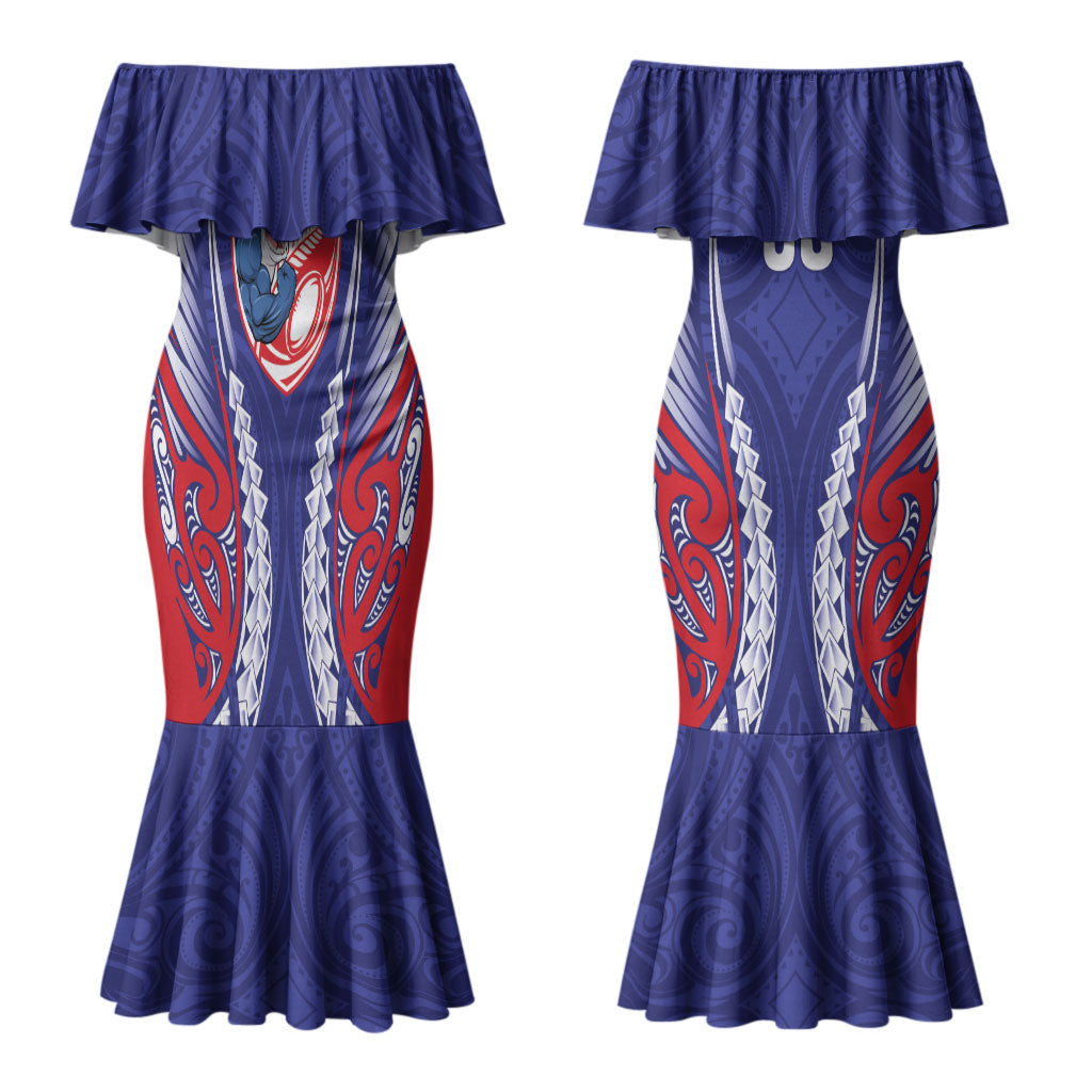Tasman Bay 2026 Rugby Custom Couples Matching Mermaid Dress and Long Sleeve Button Shirt NZ Maori Silver Fern LT14 - Polynesian Pride