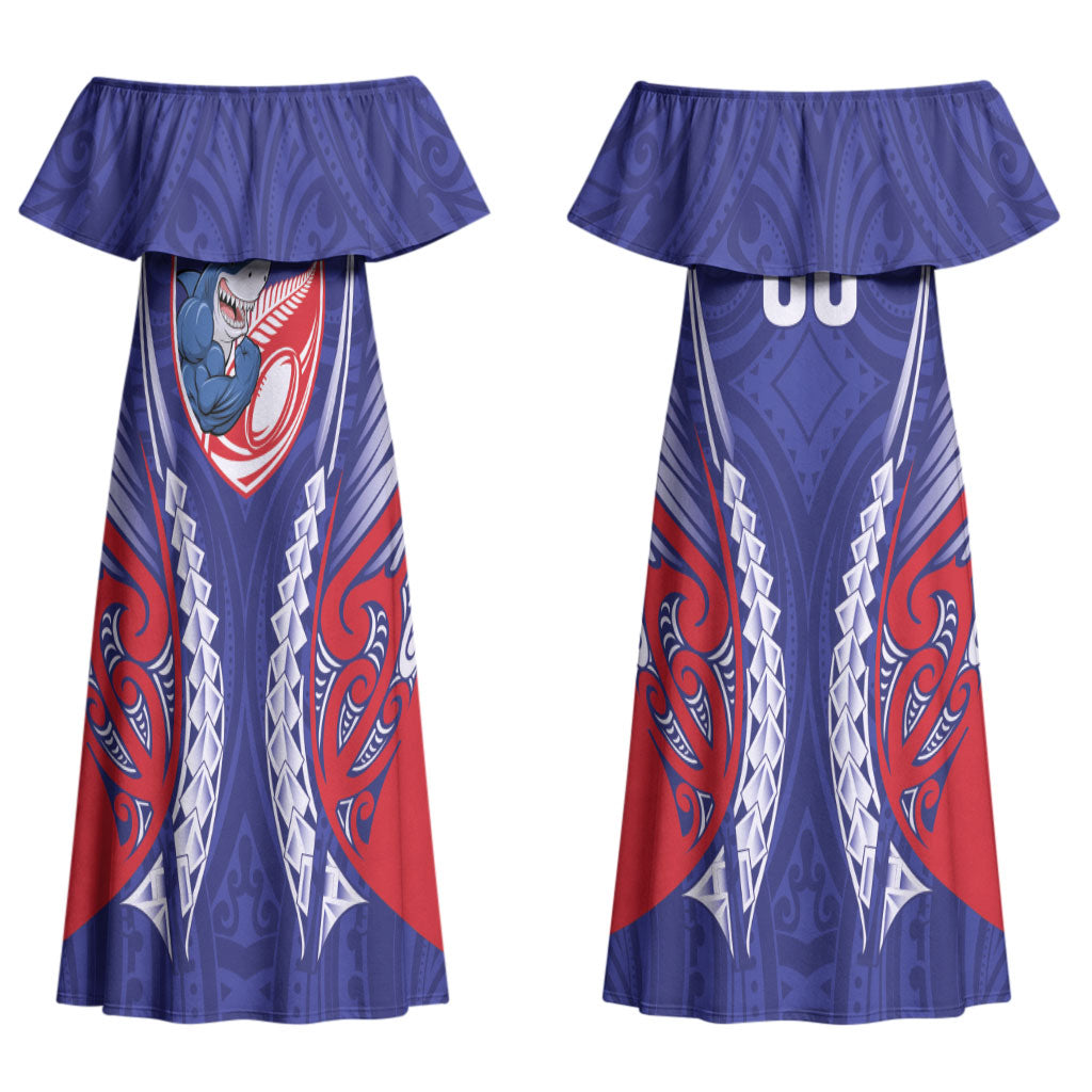 Tasman Bay 2026 Rugby Custom Couples Matching Off Shoulder Maxi Dress and Long Sleeve Button Shirt NZ Maori Silver Fern LT14 - Polynesian Pride