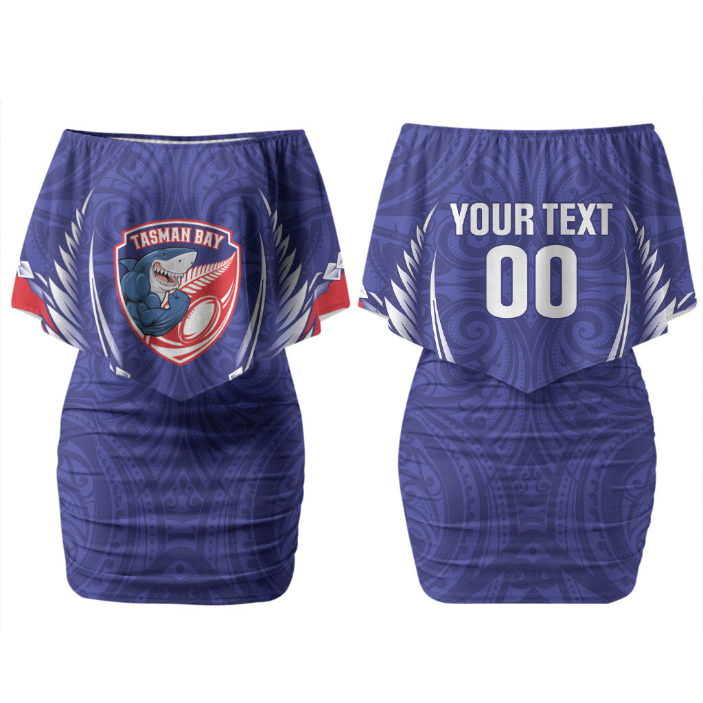 Tasman Bay 2026 Rugby Custom Couples Matching Off Shoulder Short Dress and Long Sleeve Button Shirt NZ Maori Silver Fern LT14 - Polynesian Pride