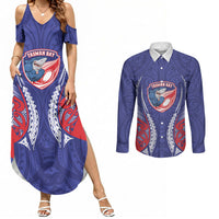 Tasman Bay 2026 Rugby Custom Couples Matching Summer Maxi Dress and Long Sleeve Button Shirt NZ Maori Silver Fern LT14 Blue - Polynesian Pride