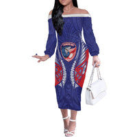 Tasman Bay 2026 Rugby Custom Family Matching Off The Shoulder Long Sleeve Dress and Hawaiian Shirt NZ Maori Silver Fern