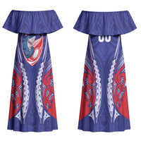 Tasman Bay 2026 Rugby Custom Family Matching Off Shoulder Maxi Dress and Hawaiian Shirt NZ Maori Silver Fern LT14 Mom's Dress Blue - Polynesian Pride