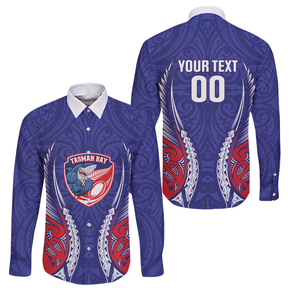 Tasman Bay 2026 Rugby Custom Family Matching Off Shoulder Maxi Dress and Hawaiian Shirt NZ Maori Silver Fern LT14 Dad's Shirt - Long Sleeve Blue - Polynesian Pride