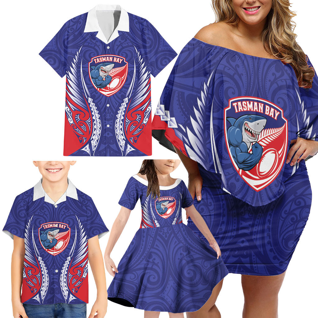 Tasman Bay 2026 Rugby Custom Family Matching Off Shoulder Short Dress and Hawaiian Shirt NZ Maori Silver Fern LT14 - Polynesian Pride