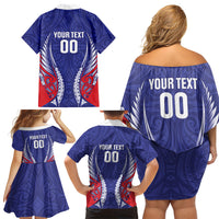 Tasman Bay 2026 Rugby Custom Family Matching Off Shoulder Short Dress and Hawaiian Shirt NZ Maori Silver Fern
