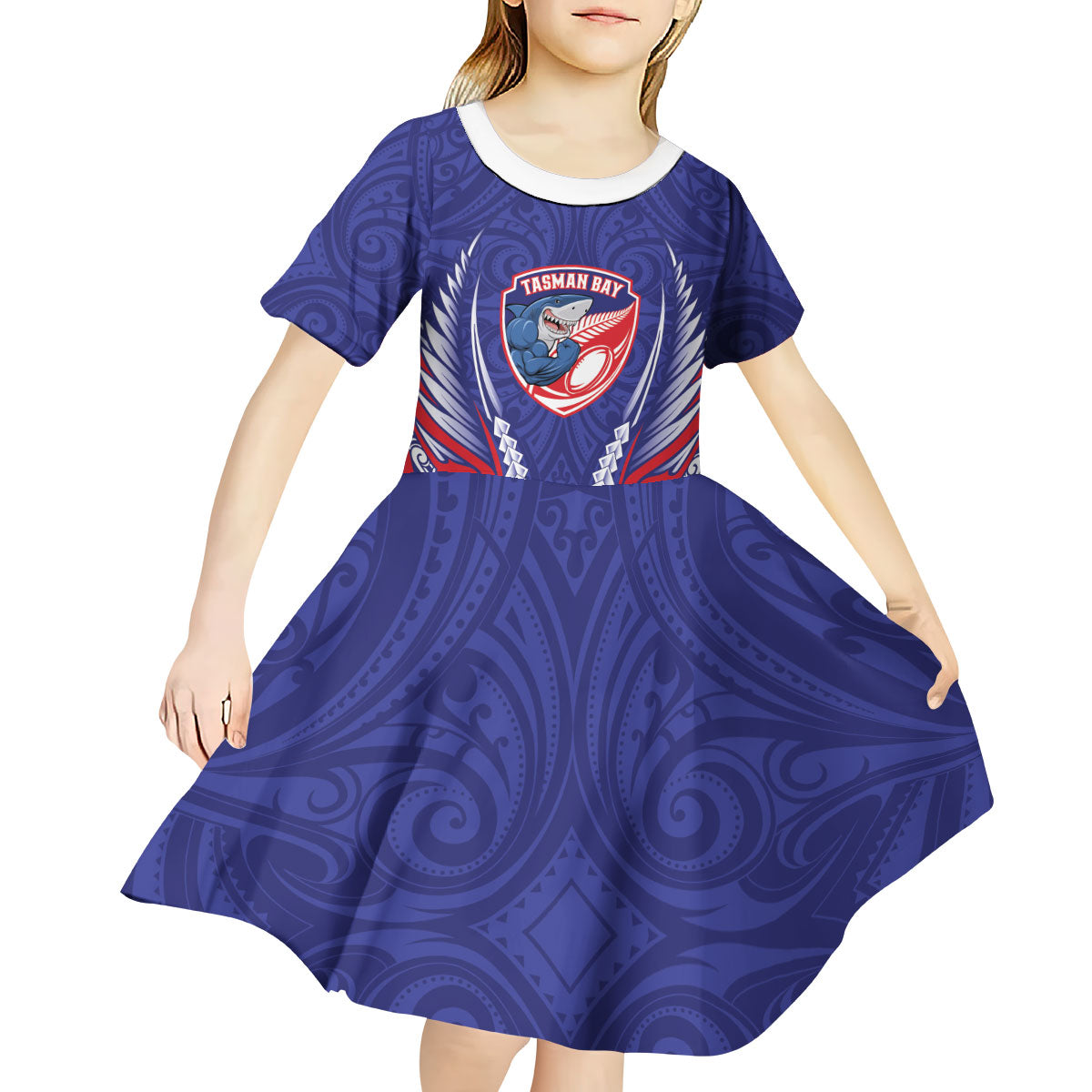 Tasman Bay 2026 Rugby Custom Kid Short Sleeve Dress NZ Maori Silver Fern