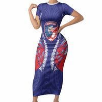 Tasman Bay 2026 Rugby Custom Short Sleeve Bodycon Dress NZ Maori Silver Fern LT14 Long Dress Blue - Polynesian Pride