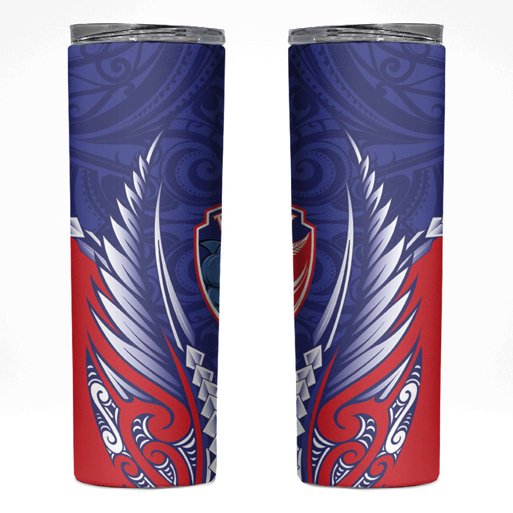 Tasman Bay 2026 Rugby Custom Skinny Tumbler NZ Maori Silver Fern LT14 Blue - Polynesian Pride