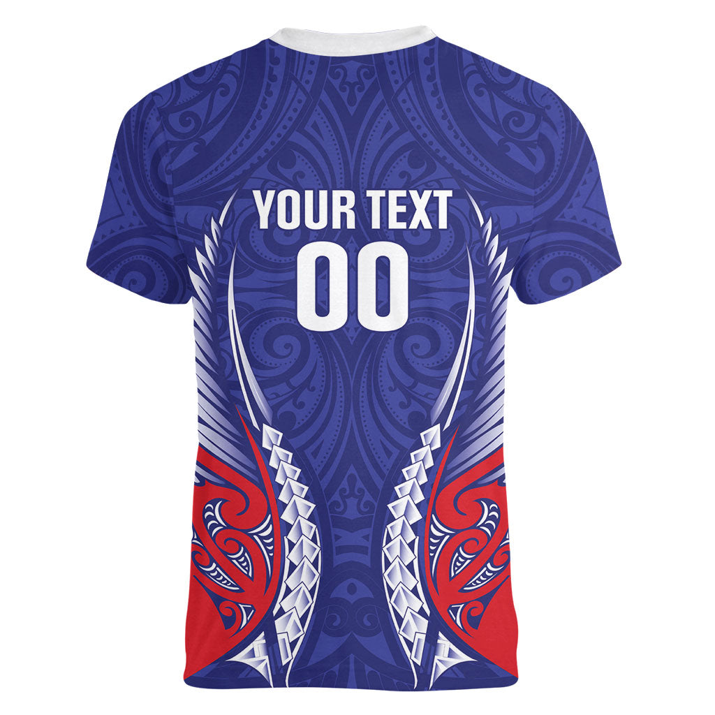 Tasman Bay 2026 Rugby Custom Women V-Neck T-Shirt NZ Maori Silver Fern LT14 - Polynesian Pride