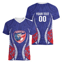 Tasman Bay 2026 Rugby Custom Women V-Neck T-Shirt NZ Maori Silver Fern LT14 - Polynesian Pride