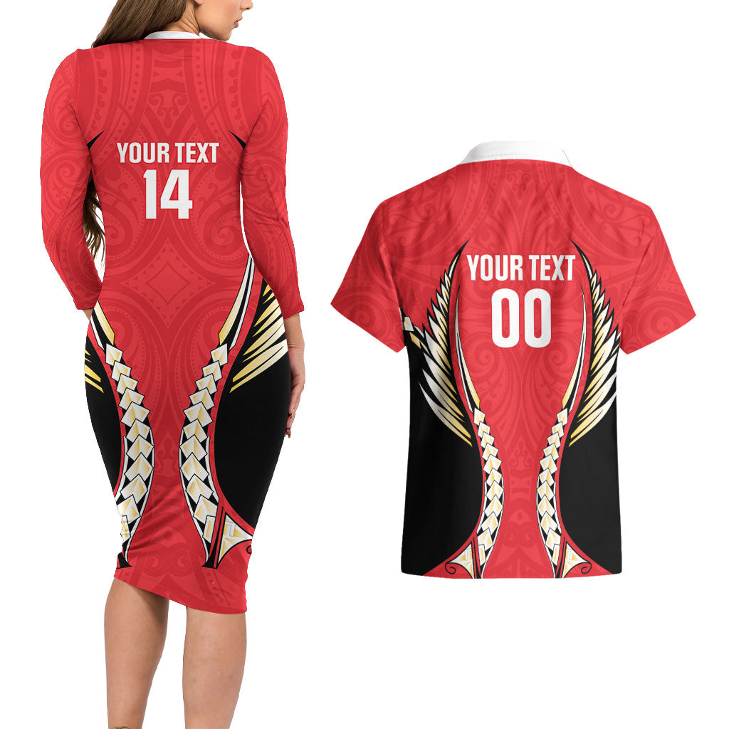 Waikato 2026 Rugby Custom Couples Matching Long Sleeve Bodycon Dress and Hawaiian Shirt NZ Maori Silver Fern