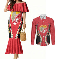 Waikato 2026 Rugby Custom Couples Matching Mermaid Dress and Long Sleeve Button Shirt NZ Maori Silver Fern LT14 Red - Polynesian Pride