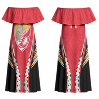 Waikato 2026 Rugby Custom Couples Matching Off Shoulder Maxi Dress and Long Sleeve Button Shirt NZ Maori Silver Fern LT14 - Polynesian Pride