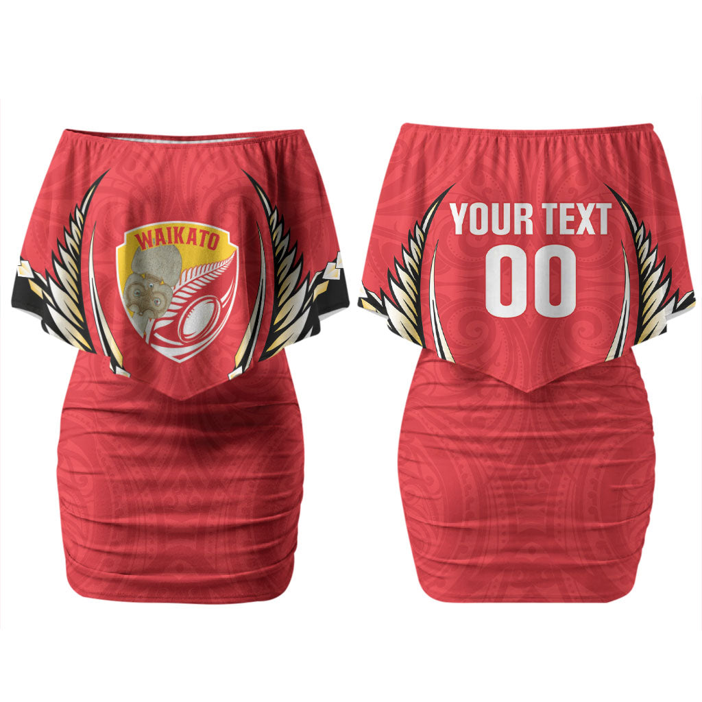 Waikato 2026 Rugby Custom Couples Matching Off Shoulder Short Dress and Long Sleeve Button Shirt NZ Maori Silver Fern LT14 - Polynesian Pride