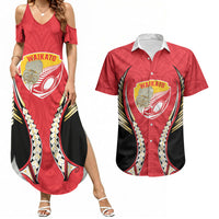 Waikato 2026 Rugby Custom Couples Matching Summer Maxi Dress and Hawaiian Shirt NZ Maori Silver Fern LT14 Red - Polynesian Pride