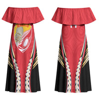 Waikato 2026 Rugby Custom Family Matching Off Shoulder Maxi Dress and Hawaiian Shirt NZ Maori Silver Fern LT14 Mom's Dress Red - Polynesian Pride
