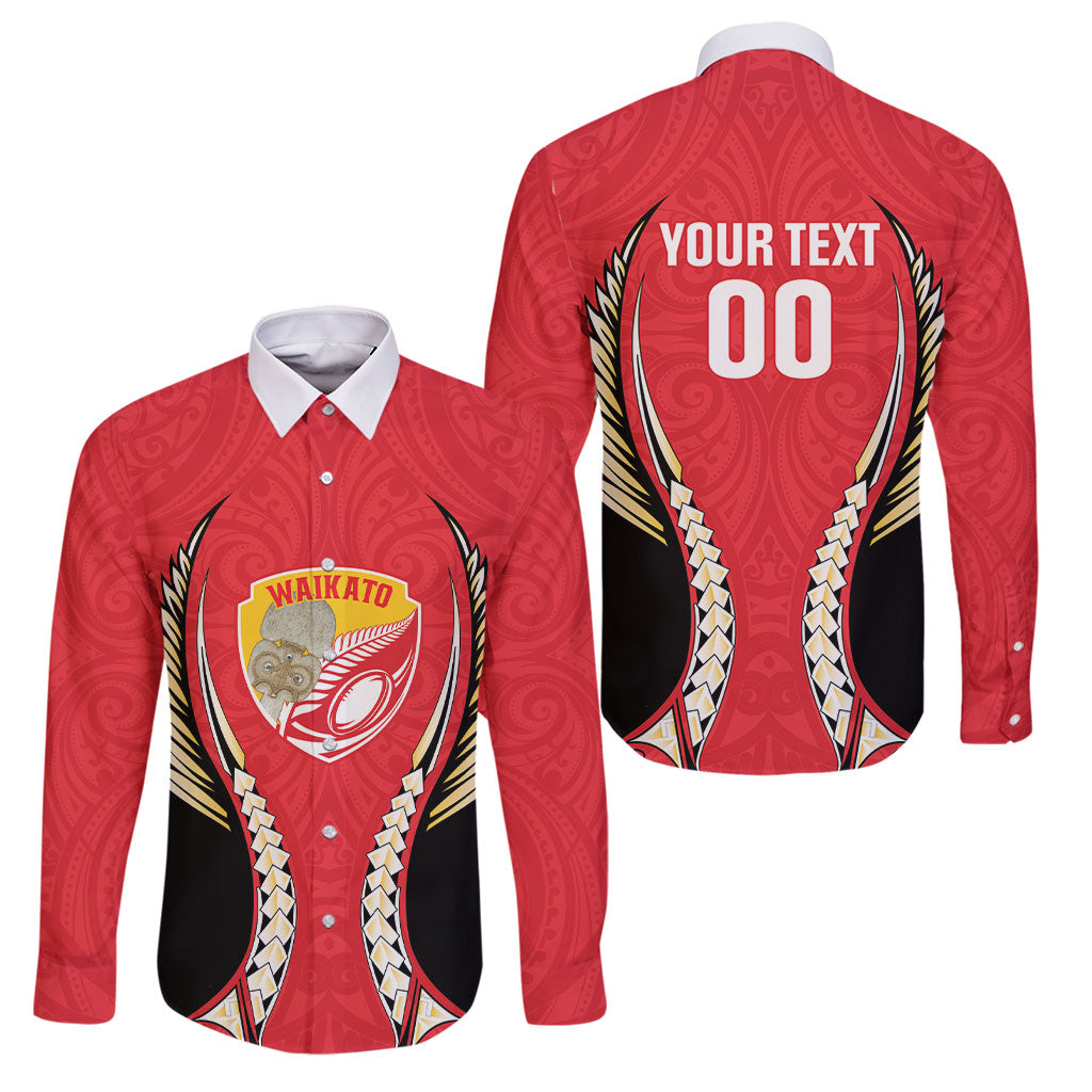 Waikato 2026 Rugby Custom Family Matching Off Shoulder Maxi Dress and Hawaiian Shirt NZ Maori Silver Fern LT14 Dad's Shirt - Long Sleeve Red - Polynesian Pride