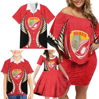 Waikato 2026 Rugby Custom Family Matching Off Shoulder Short Dress and Hawaiian Shirt NZ Maori Silver Fern