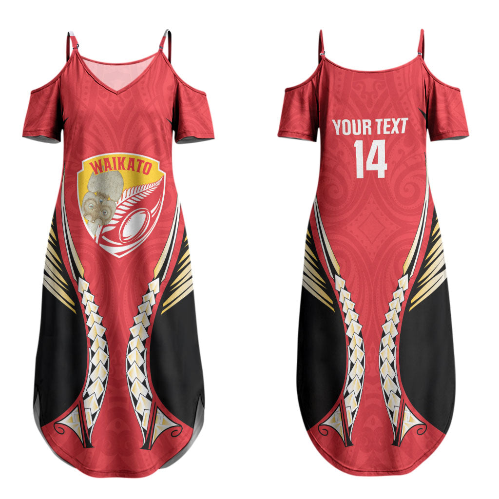 Waikato 2026 Rugby Custom Family Matching Summer Maxi Dress and Hawaiian Shirt NZ Maori Silver Fern LT14 Mom's Dress Red - Polynesian Pride
