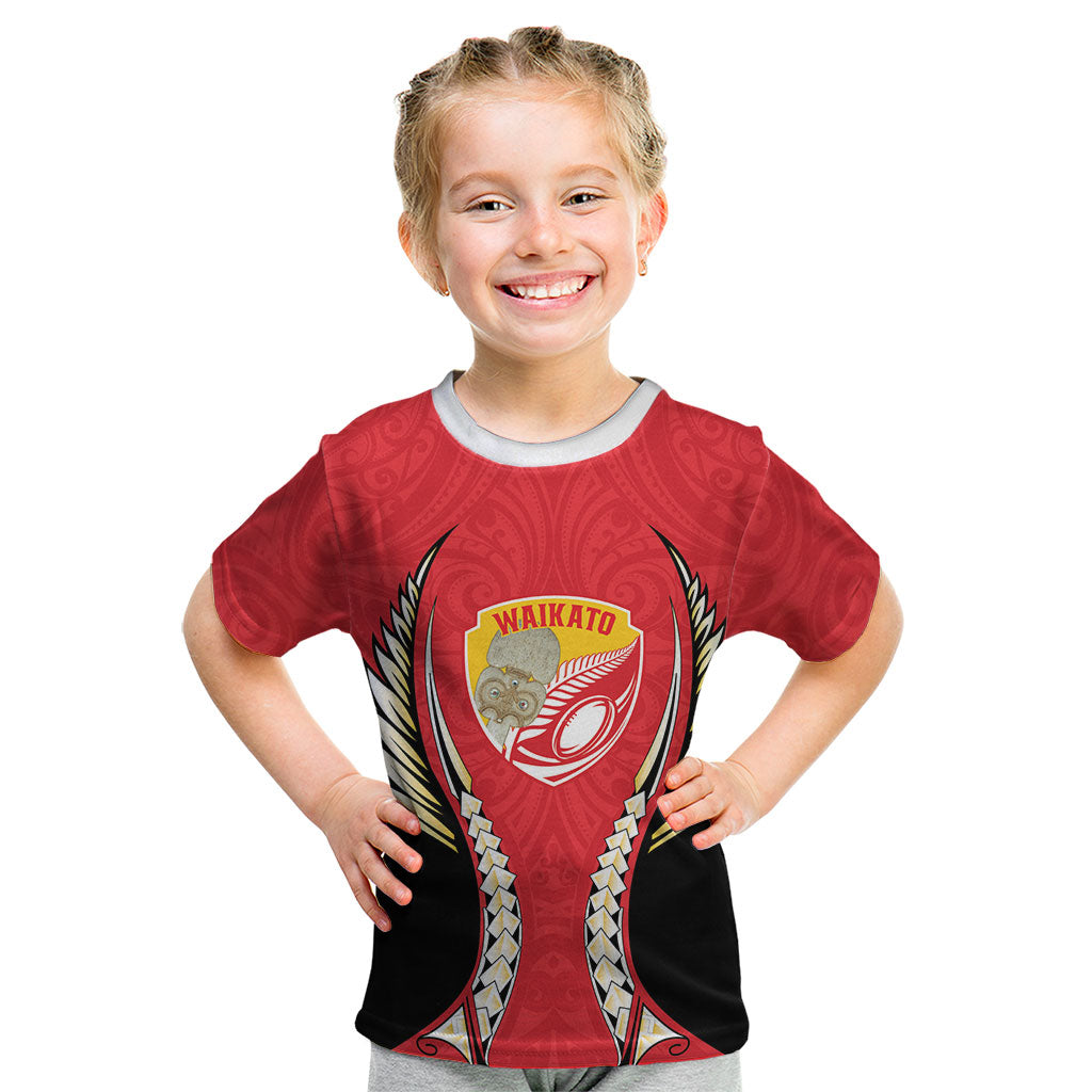 Waikato 2026 Rugby Custom Kid T Shirt NZ Maori Silver Fern LT14 Red - Polynesian Pride