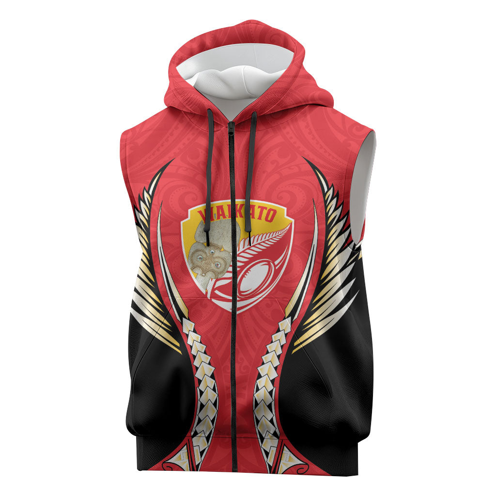 Waikato 2026 Rugby Custom Sleeveless Zip Hoodie NZ Maori Silver Fern LT14 Red - Polynesian Pride