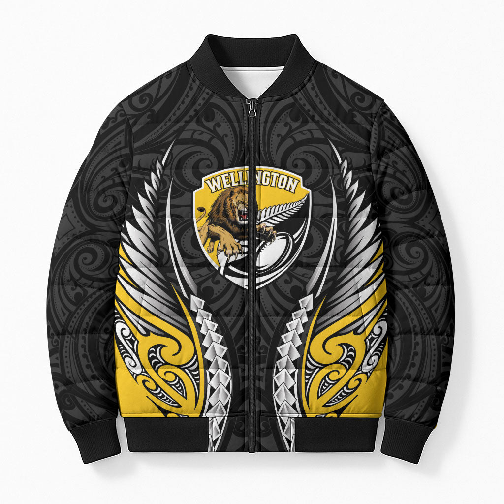 Wellington 2026 Rugby Custom Bomber Puffer Jacket NZ Maori Silver Fern LT14 Unisex Black - Polynesian Pride