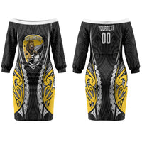 Wellington 2026 Rugby Custom Couples Matching Off The Shoulder Long Sleeve Dress and Long Sleeve Button Shirt NZ Maori Silver Fern LT14 - Polynesian Pride