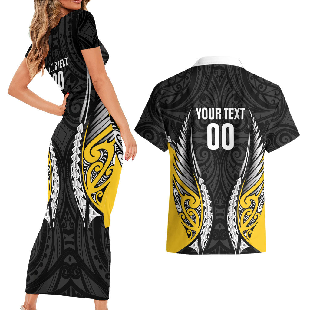 Wellington 2026 Rugby Custom Couples Matching Short Sleeve Bodycon Dress and Hawaiian Shirt NZ Maori Silver Fern